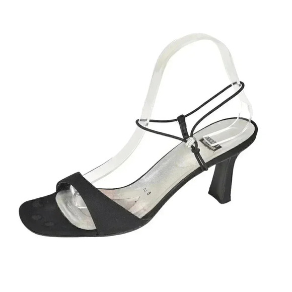 Stuart Weitzman Black Heels Open Toe Black Rhinestone Size 10 - Picture 4 of 14